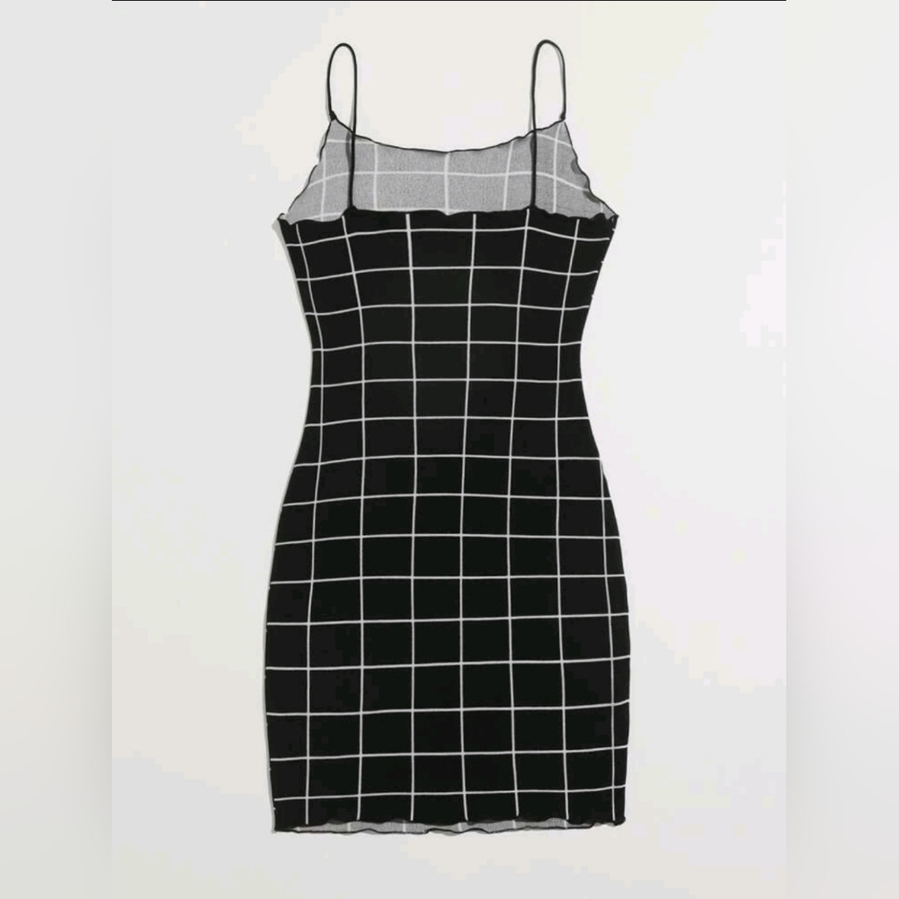 Grid Plaid Mini Dress Black and White Plus Size 4X - Picture 2 of 11